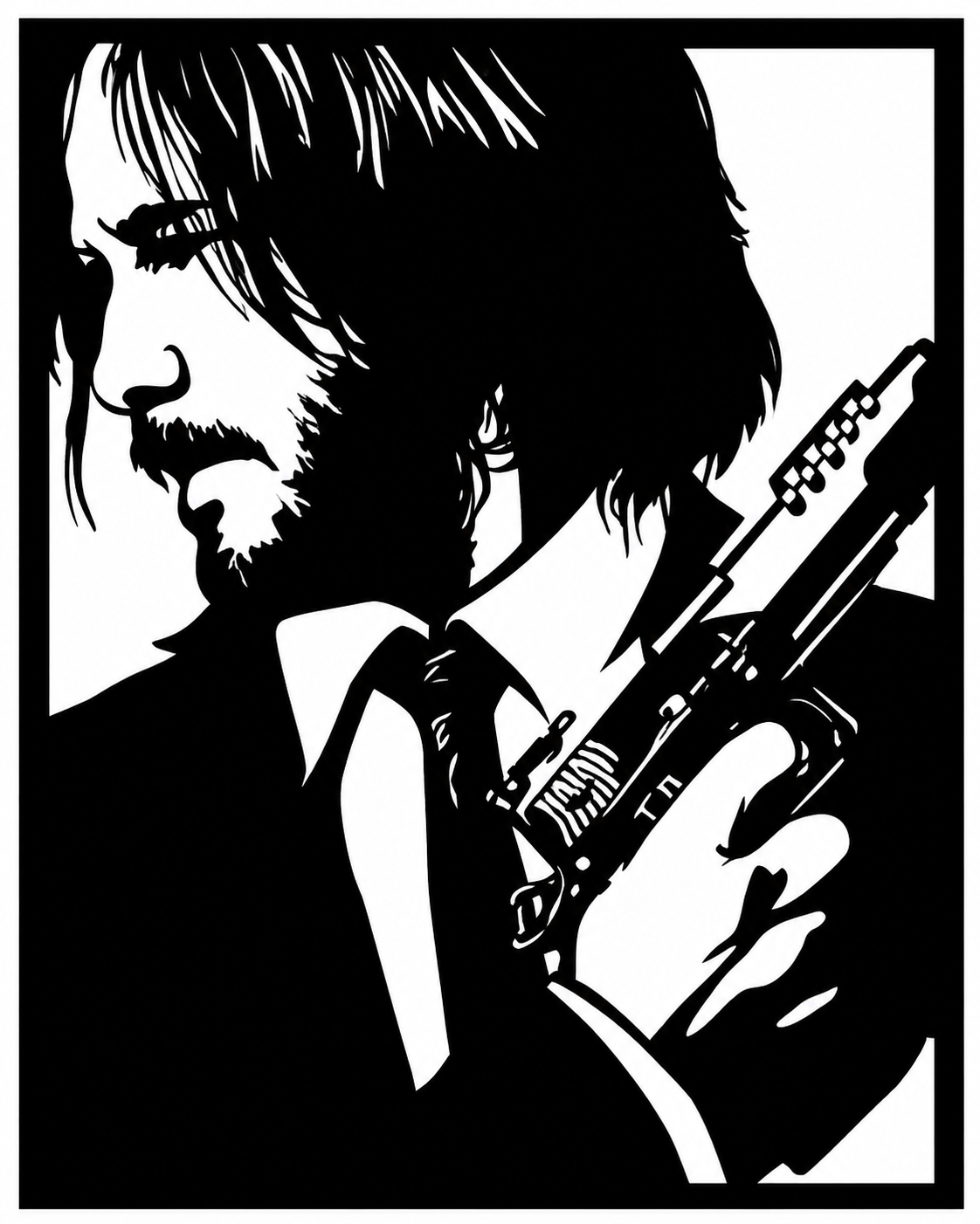 Suited Gunman Silhouette Metal Wall Art, Framed Panel - flat art