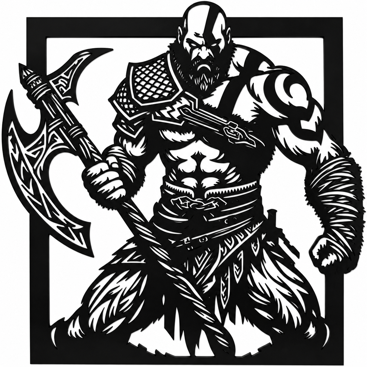 Kratos Battle Stance Metal Wall Art, Framed Panel - flat art