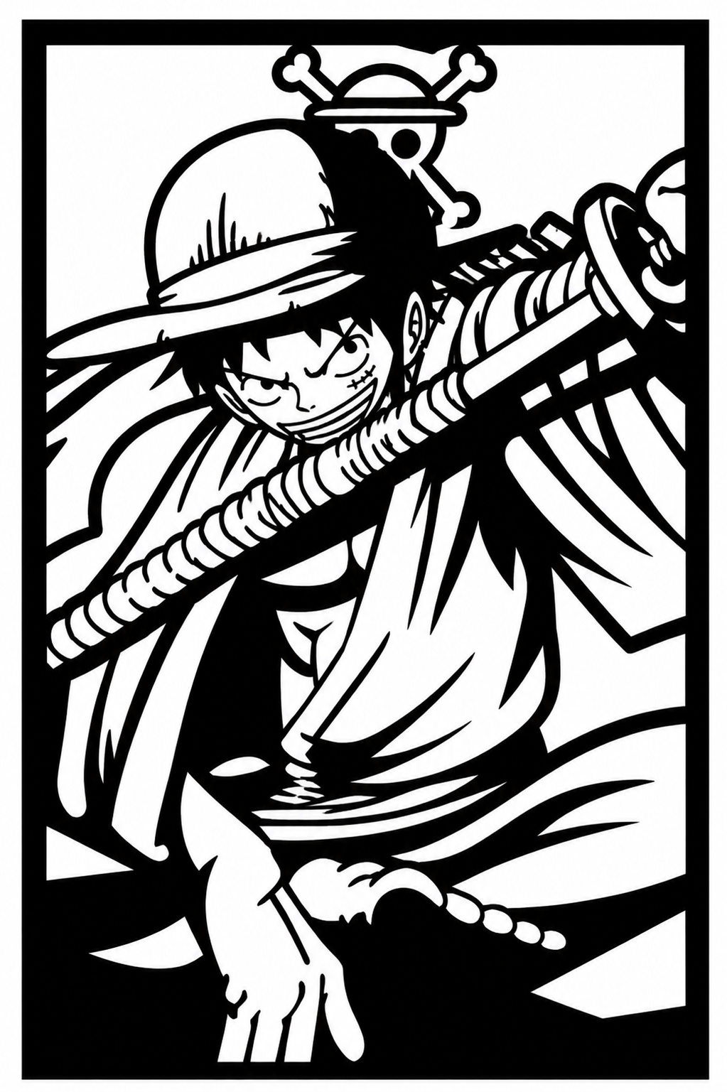 Monkey D. Luffy Silhouette Metal Wall Art, Unframed Sign - flat art