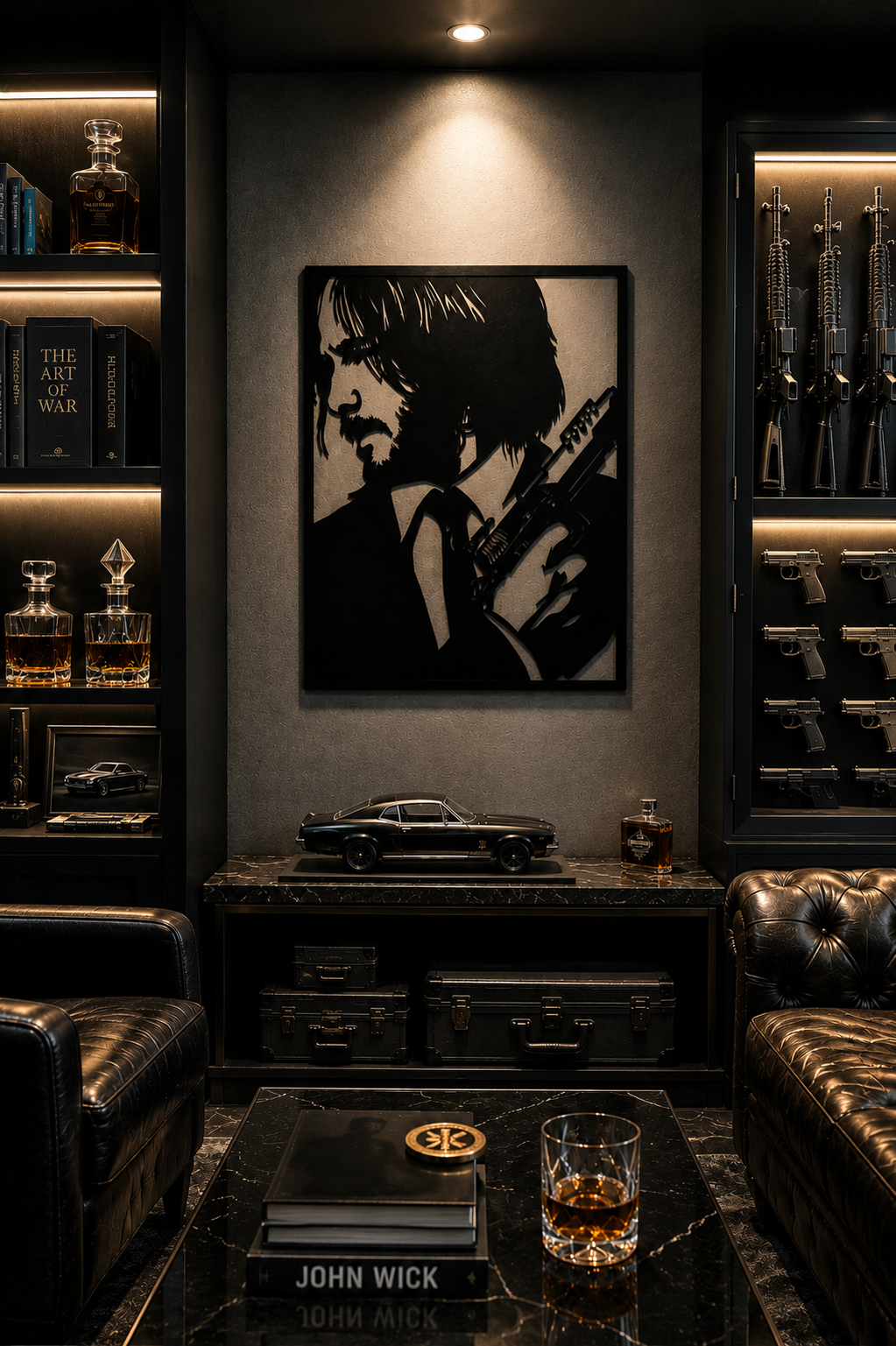 Suited Gunman Silhouette Metal Wall Art, Framed Panel - lifestyle