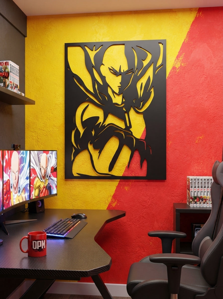 Saitama Portrait Metal Wall Art, Framed Panel - lifestyle