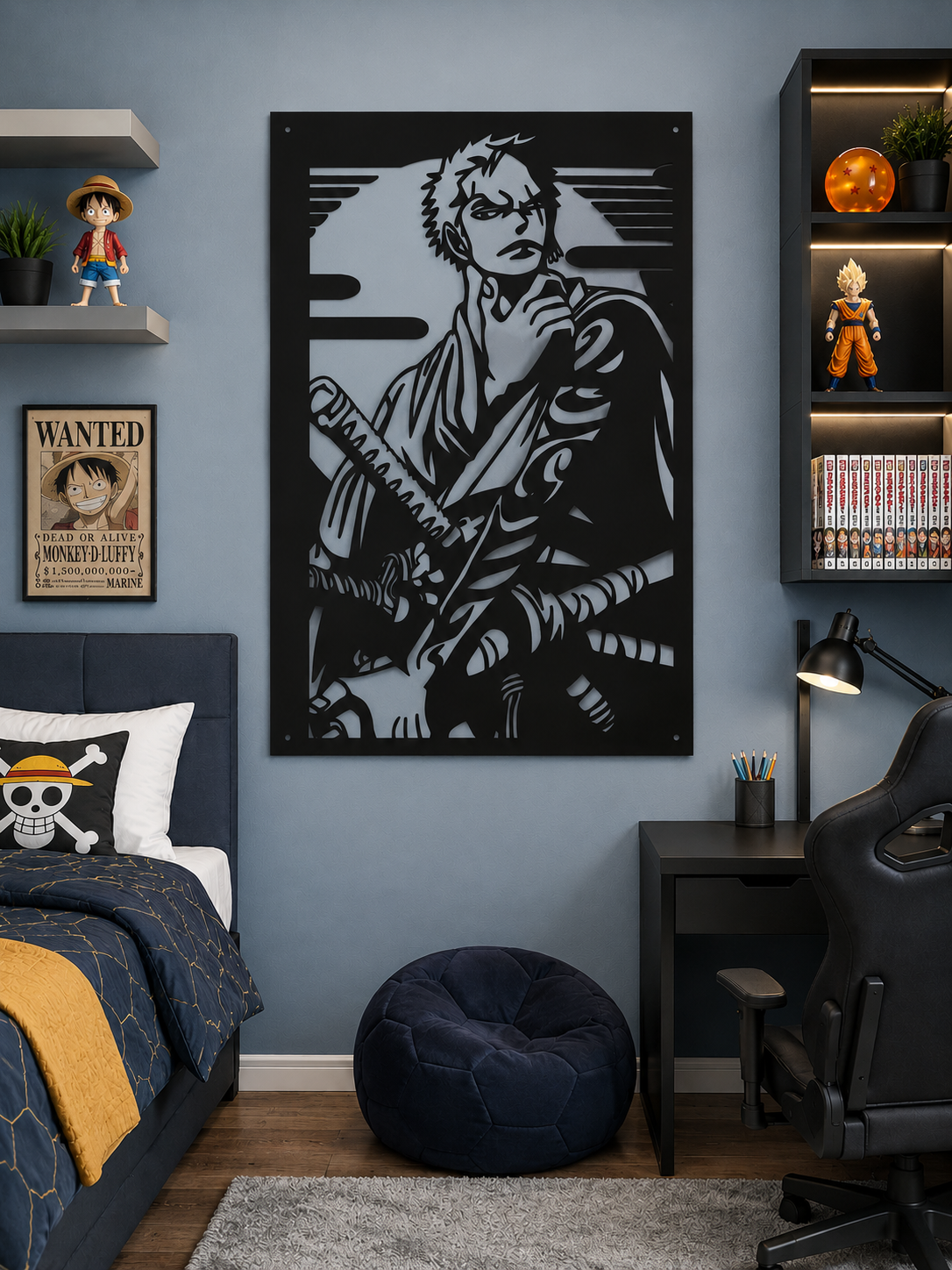 Ronin Swordsman Portrait Metal Wall Art, Framed Panel - lifestyle