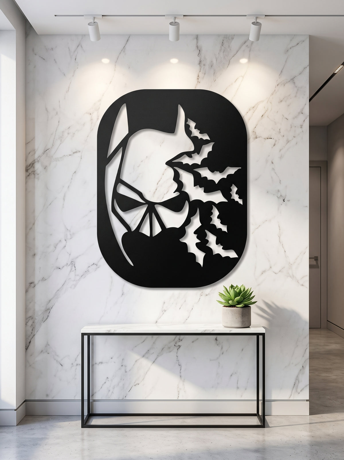 Batman Cowl and Bats Metal Wall Art, Unframed Sign - lifestyle