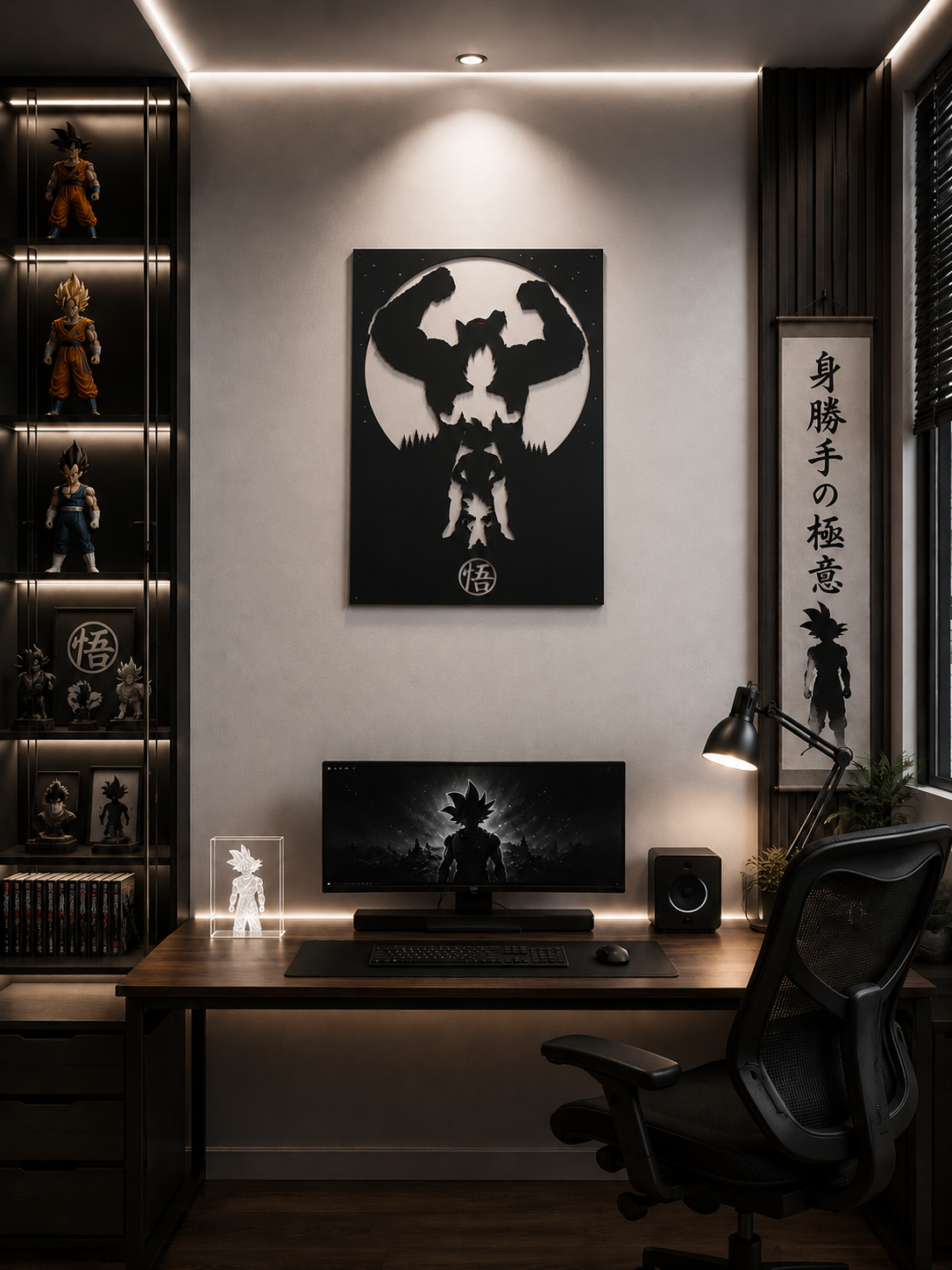 Goku Moonlit Silhouette Metal Wall Art, Framed Panel - lifestyle
