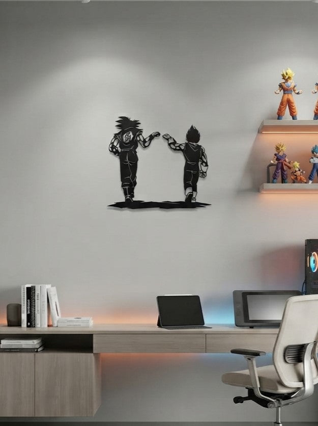 Goku and Vegeta Meeting Scene Metal Wall Art, Wide Panoramic Panel - lifestyle