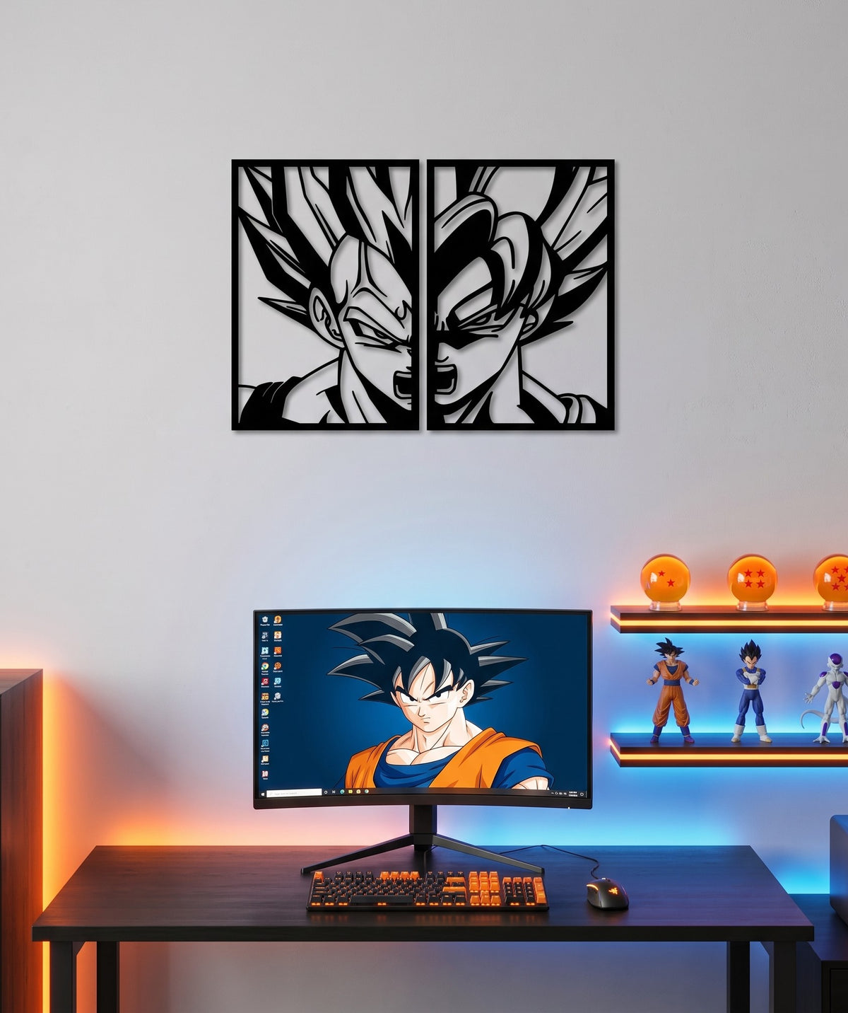 Vegeta and Gohan Rivalry Metal Wall Art, Split Panel - lifestyle