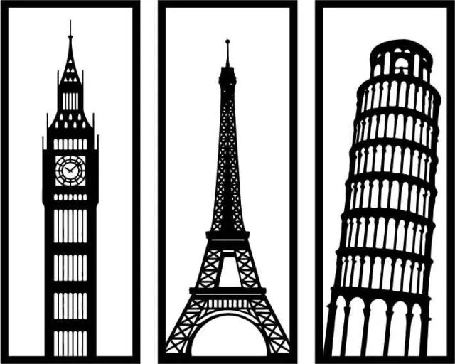 World Landmarks Triptych Wall Art